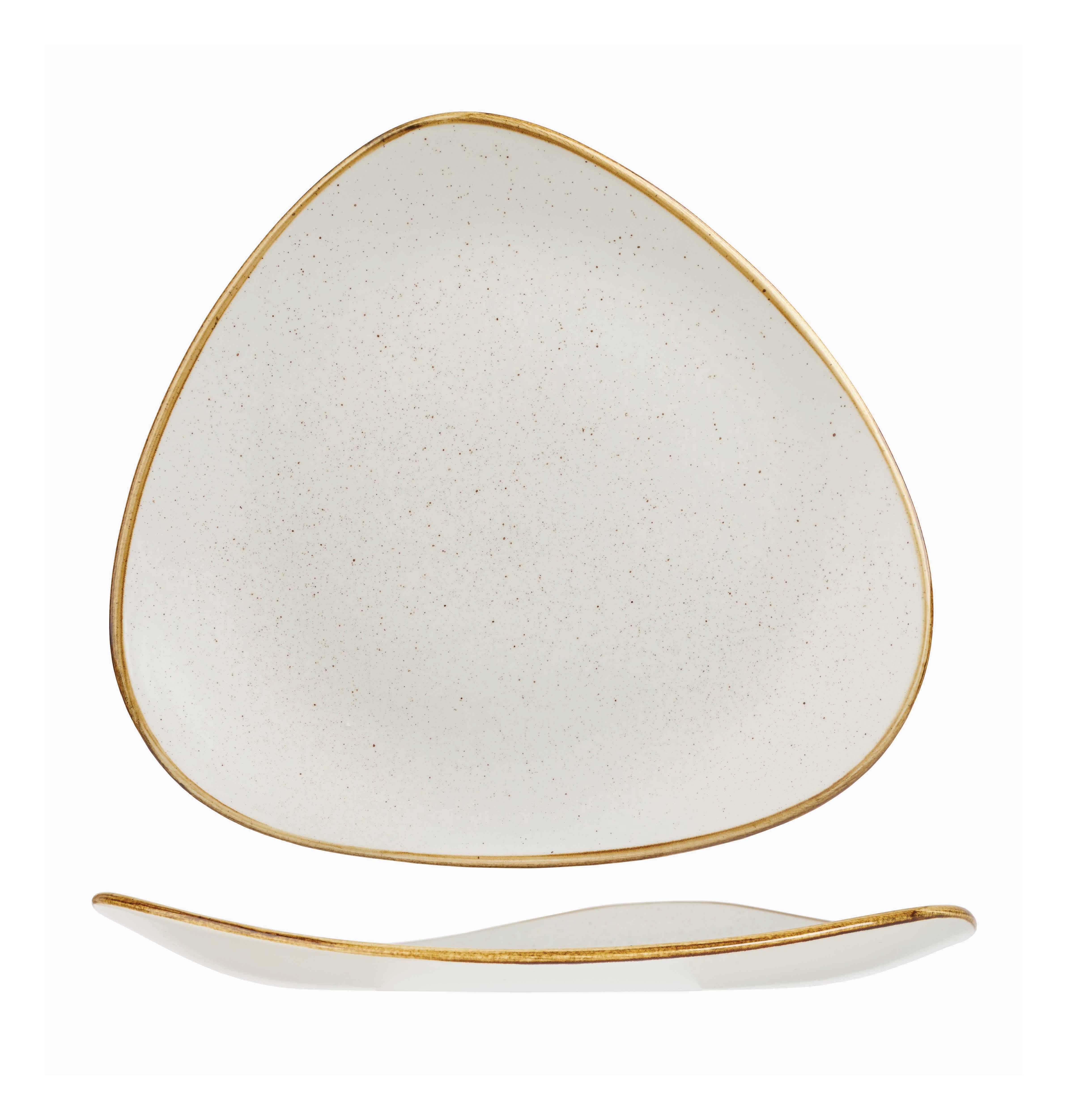 122989 Teller flach dreieckig 31cm STONECAST barley white