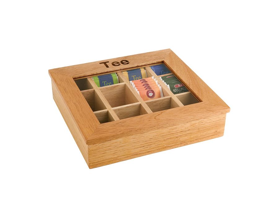 Teebox mit 12 Kammern aus Holz, beige