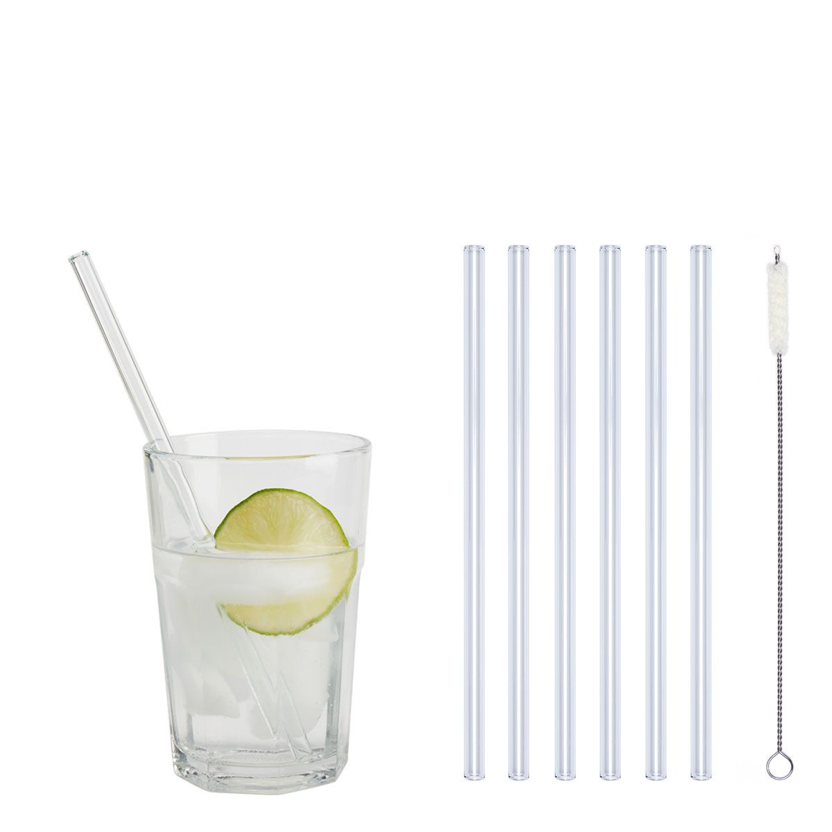 158901 10 Glastrinkhalme 20cm Ø8mm+1 Bürste