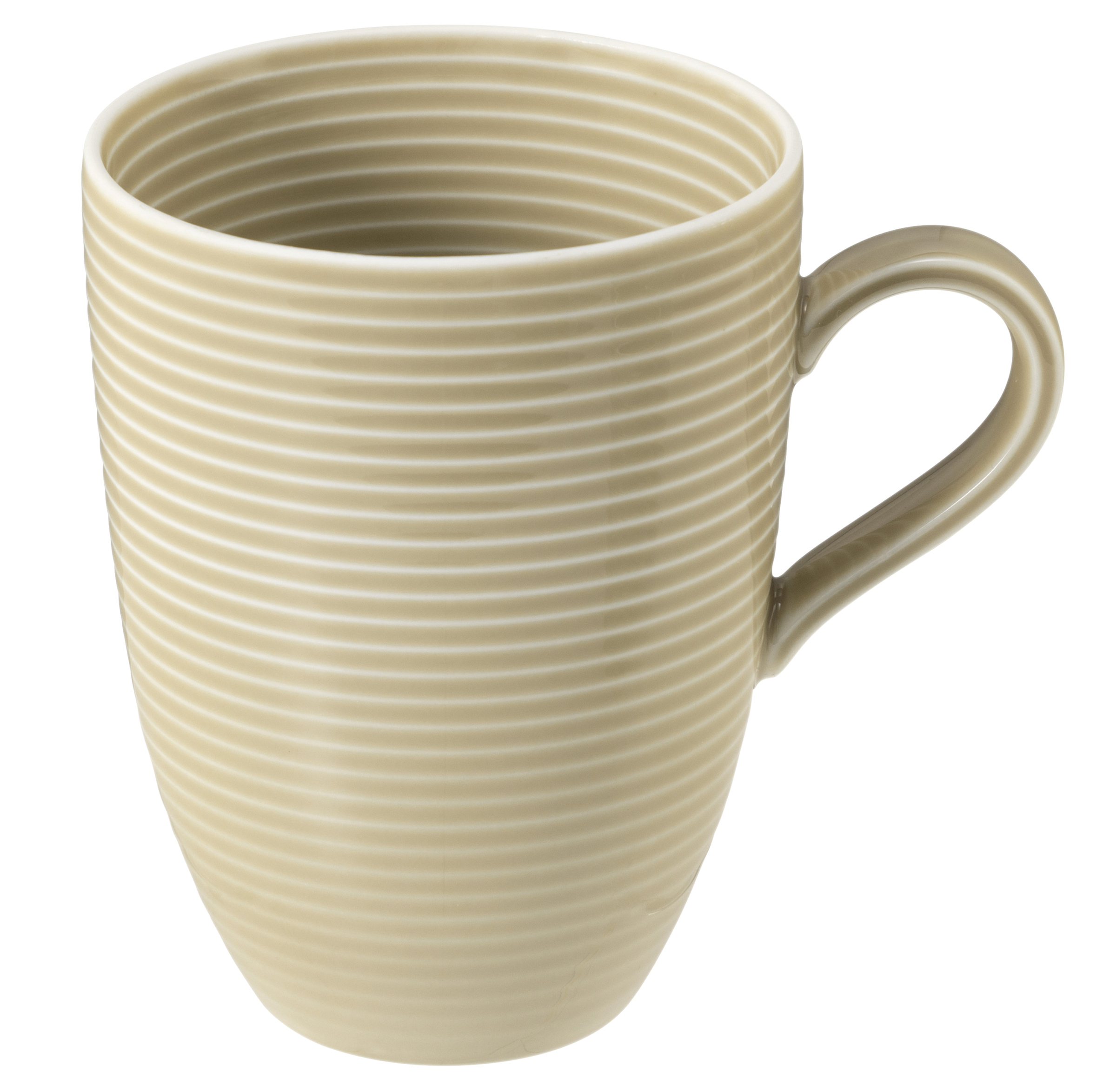 Becher rund mit Relief mit Henkel 0,35l mit Relief BEAT sandbeige Becher rund mit Relief mit Henkel 0,35l mit Relief BEAT sandbeige