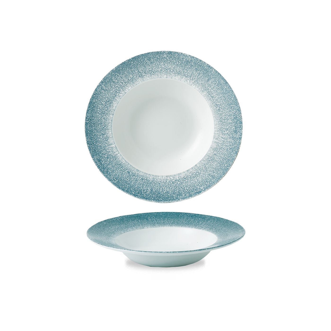 123109 Teller tief breite Fahne 28cm RAKU topaz blue