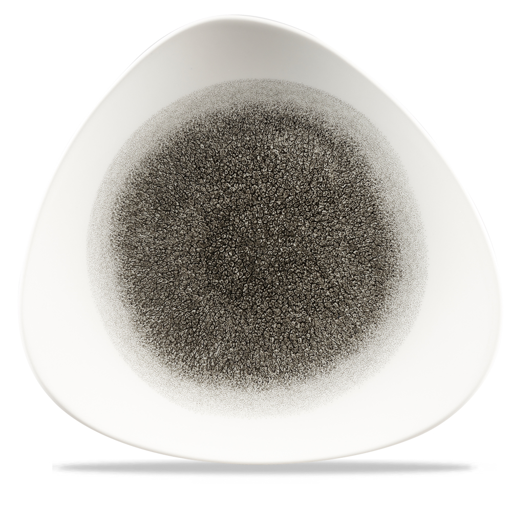 Teller flach dreickig 31,1cm RAKU Quartz black