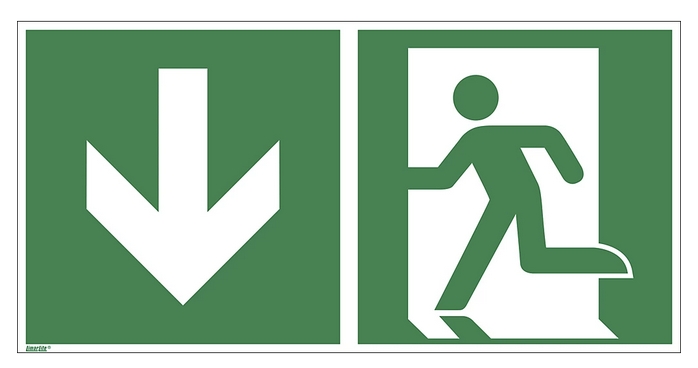 Rettungszeichen Rettungsweg abwärts 300x150mm