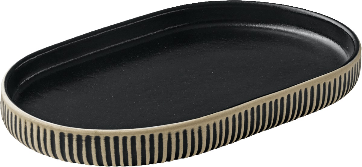 Platte oval 18cm NARA RELIEF schwarz/weiß Platte oval 18cm NARA RELIEF schwarz/weiß