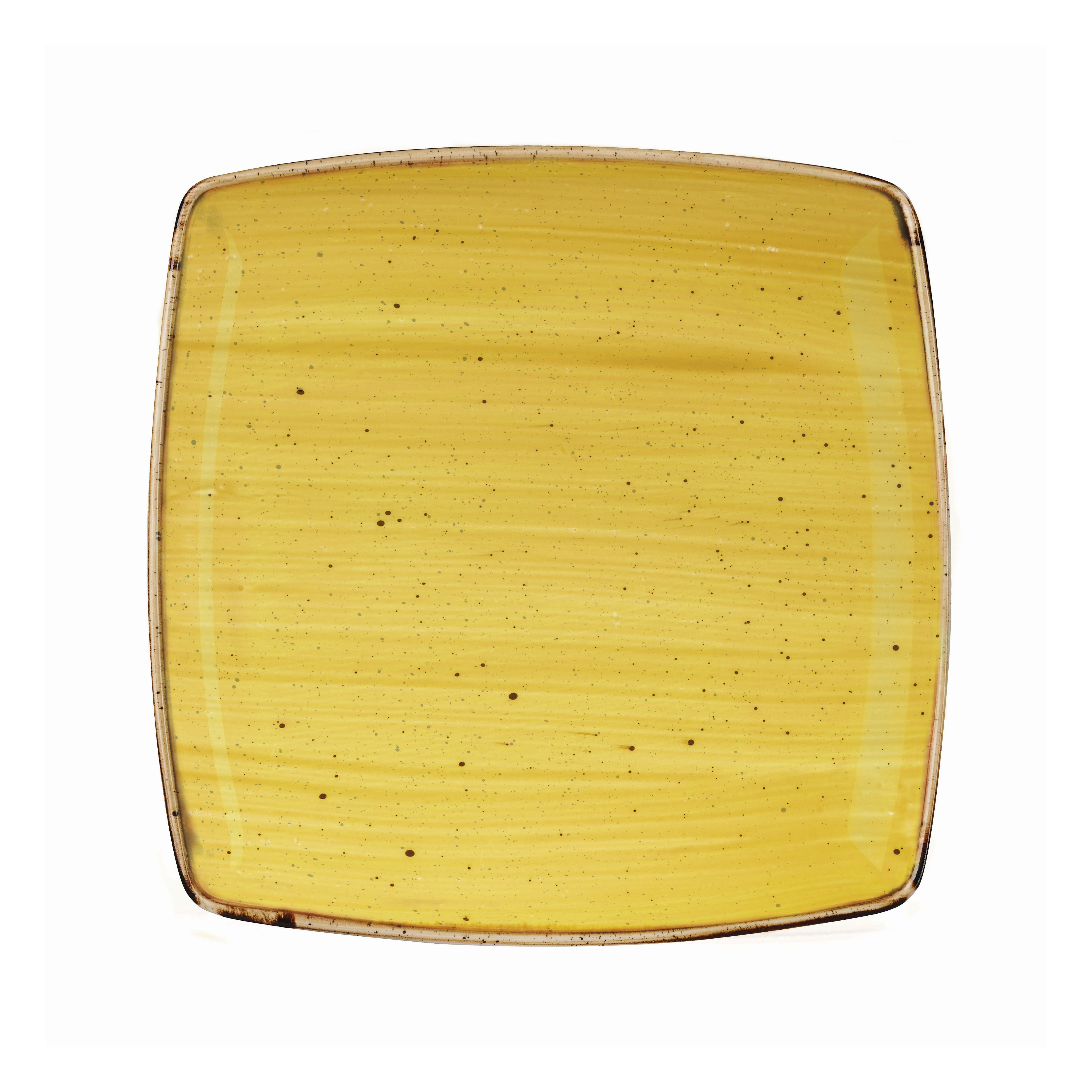 122104 Teller flach eckig 27x27cm STONECAST mustard seed yellow