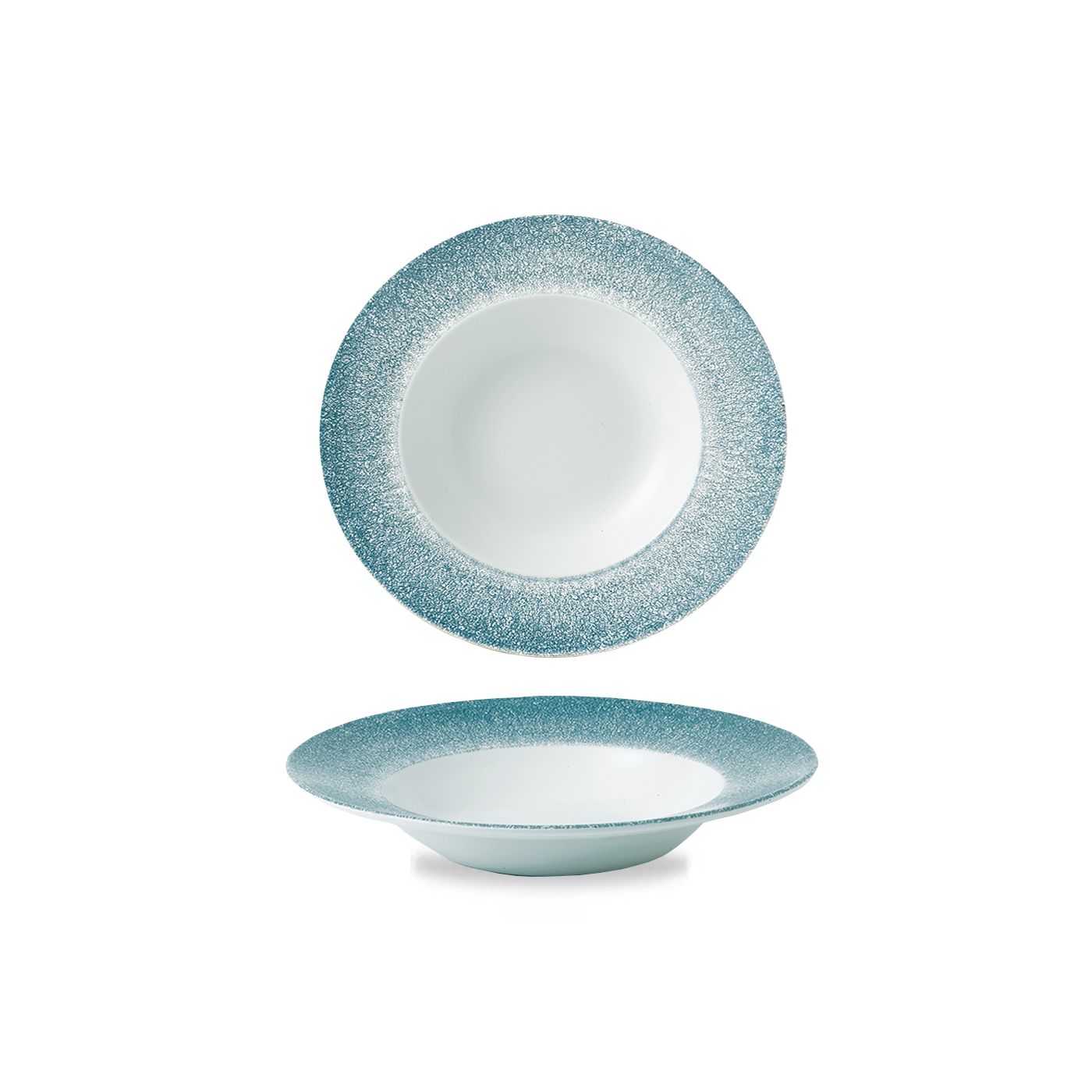 123108 Teller tief breite Fahne 24cm RAKU topaz blue