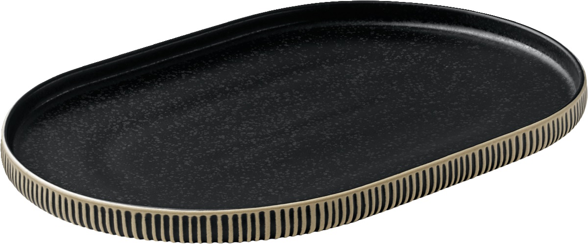 Platte oval 30cm NARA RELIEF schwarz/weiß Platte oval 30cm NARA RELIEF schwarz/weiß