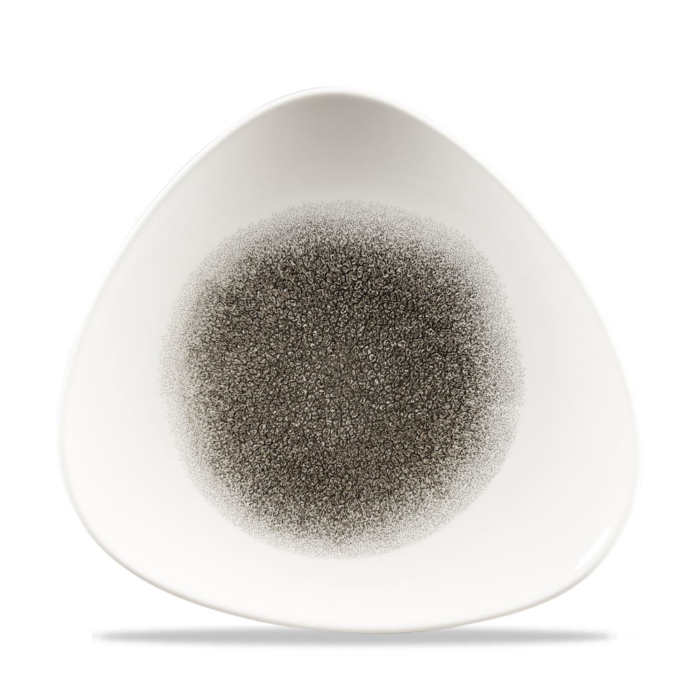 146133 Teller flach dreickig 22,9cm RAKU Quartz black