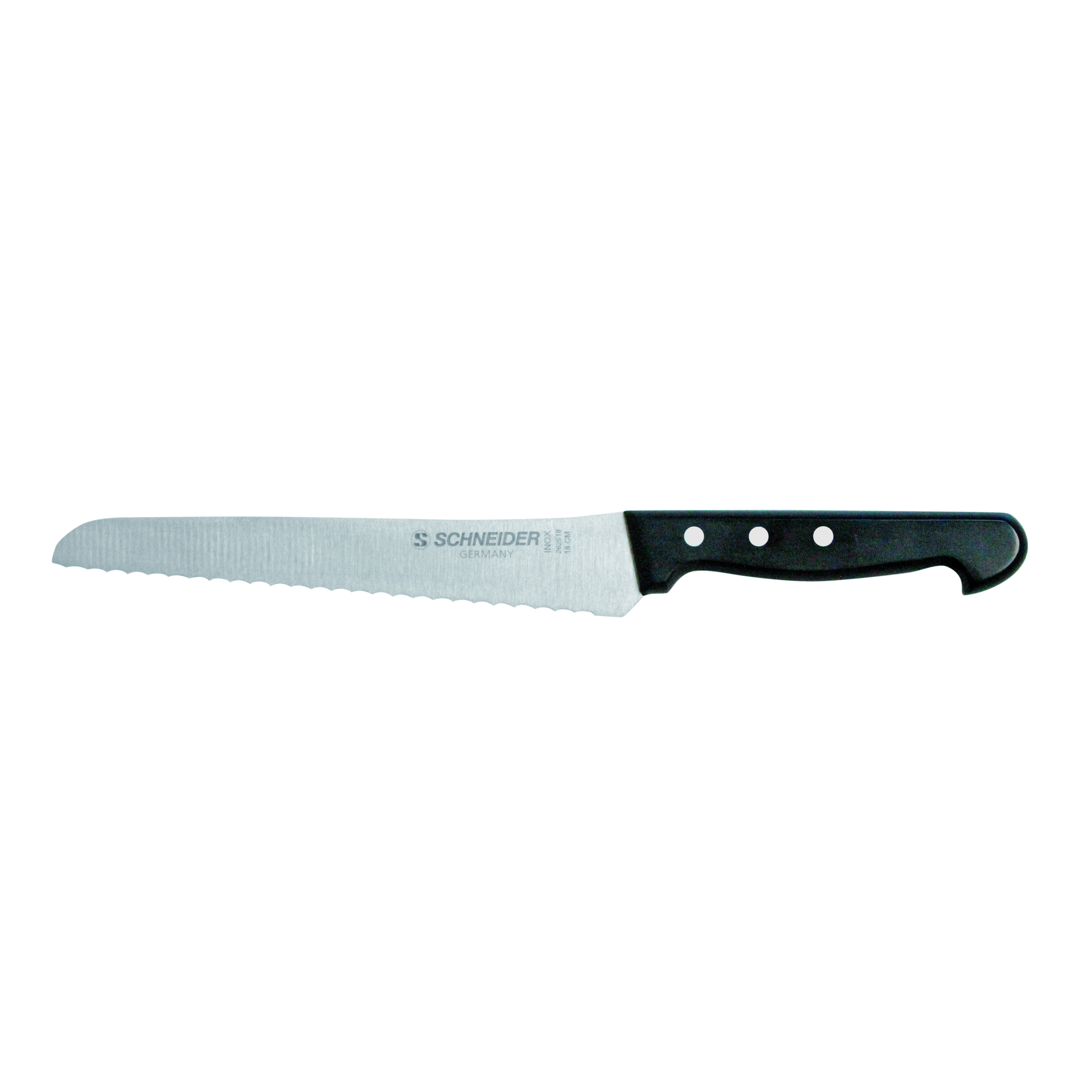 129284 Kuchenblechmesser 18cm Welle schwarzer Griff mit Nieten